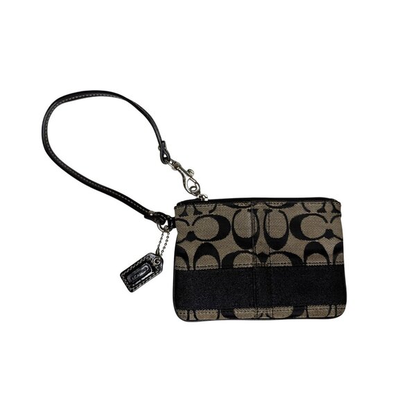 Coach Signature Wristlet With Leather Strap Beige Black - Picture 2 of 4